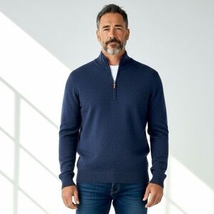 John W Nordstrom Blue Cashmere
Sweater 1/4 Zip Mock Neck Men's Size M